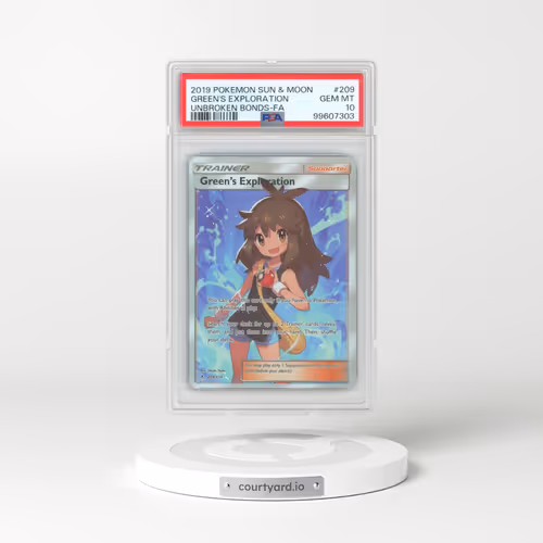 2019 Pokémon Sun & Moon Unbroken Bonds #209 Green's Exploration - Full Art (PSA 10 GEM MINT)