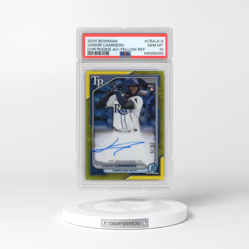 2024 Bowman Chrome Rookie Autographs #CRAJCA Junior Caminero - Yellow Refractor (PSA 10 GEM MINT)