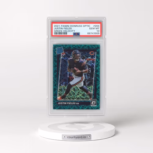 2021 Panini Donruss Optic #204 Justin Fields - Green Velocity (PSA 10 GEM MINT)
