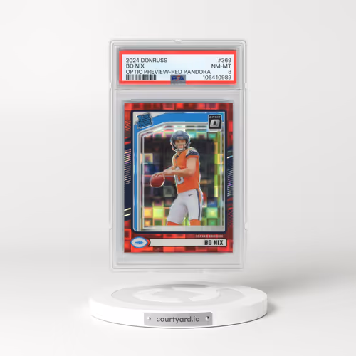2024 Panini Donruss #369 Bo Nix - Optic Preview-Red Pandora (PSA 8 NM-MT)