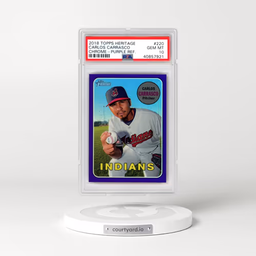 2018 Topps Heritage #220 Carlos Carrasco - Chrome-Purple Refractor (PSA 10 GEM MINT)