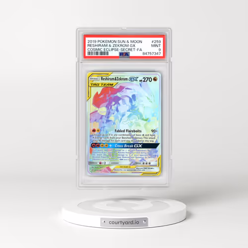 2019 Pokémon Sun & Moon Cosmic Eclipse #259 Reshiram & Zekrom GX - Holo Full Art Secret (PSA 9 MINT)