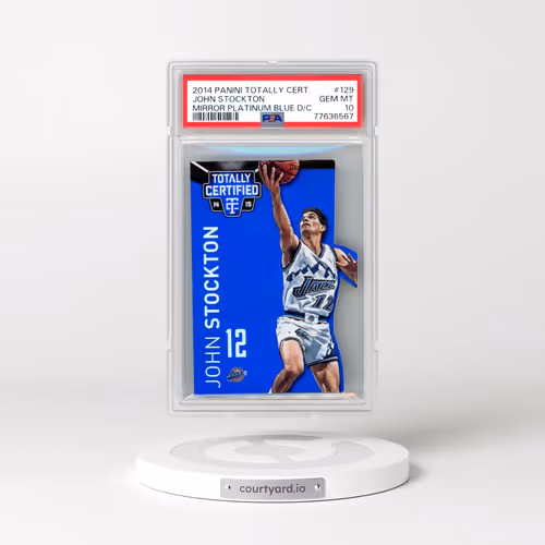 2014 Panini Totally Certified #129 John Stockton - Mirror Platinum Blue Die-Cut (PSA 10 GEM MINT)