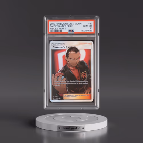 2019 Pokémon Sun & Moon Hidden Fates #67 Giovanni's Exile - Full Art (PSA 10 GEM MINT)