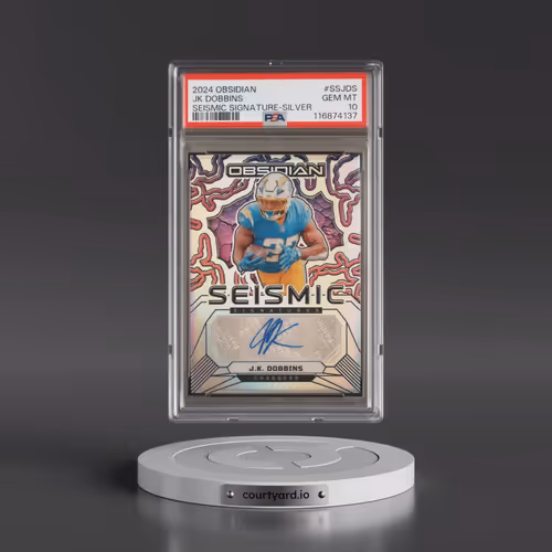 2024 Panini Obsidian Seismic Signatures #SSJDS JK Dobbins - Silver (PSA 10 GEM MINT)