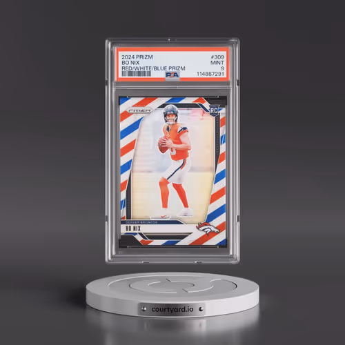 2024 Panini Prizm #309 Bo Nix - Red/White/Blue Prizm (PSA 9 MINT)