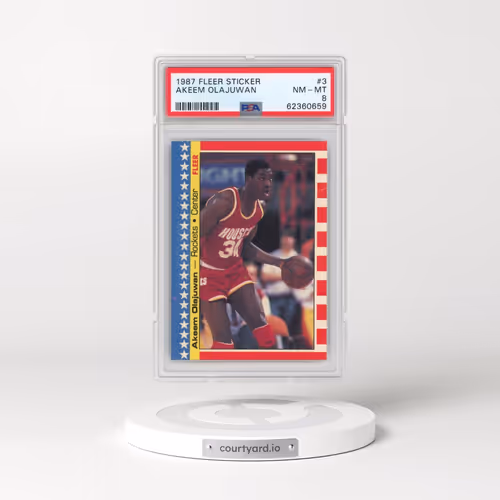 1987 Fleer Sticker #3 Akeem Olajuwon (PSA 8 NM-MT)