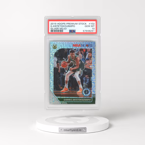 2019 Panini Hoops Premium Stock #102 Giannis Antetokounmpo - Silver Mojo (PSA 10 GEM MINT)