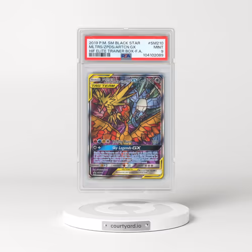 2019 Pokémon SM Black Star Promo #SM210 Moltres & Zapdos & Articuno GX - Holo Full Art Hidden Fates Elite Trainer Box (PSA 9 MINT)