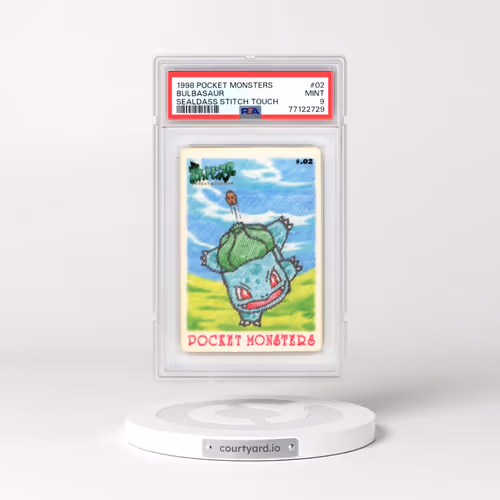 1998 Pocket Monsters Sealdass Stitch Touch #02 Bulbasaur (PSA 9 MINT)