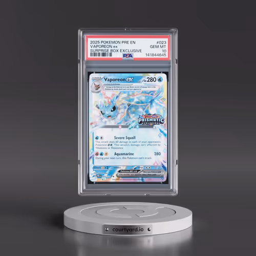 2025 Pokémon Pre EN-Prismatic Evolutions #023 Vaporeon EX - Holo Surprise Box Exclusive (PSA 10 GEM