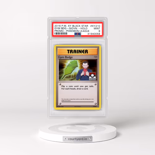 2016 Pokémon XY Black Star Promo #XY210 Gym Badge-Giovanni - Holo Pokemon League (PSA 9 MINT)