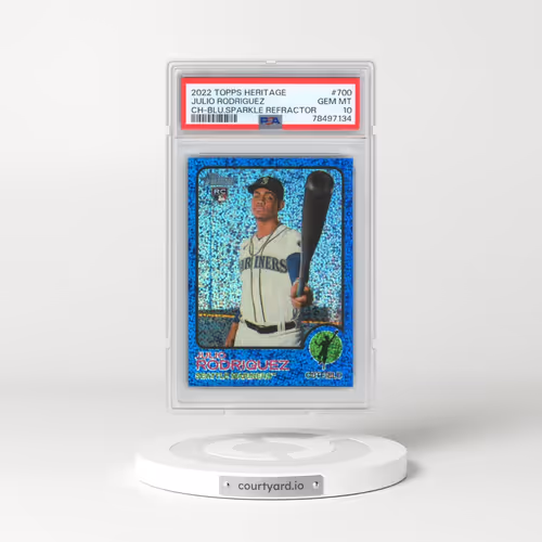 2022 Topps Heritage #700 Julio Rodriguez - Chrome-Blue Sparkle Refractor (PSA 10 GEM MINT)