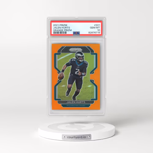 2021 Panini Prizm #221 Jalen Hurts - Orange Prizm (PSA 10 GEM MINT)