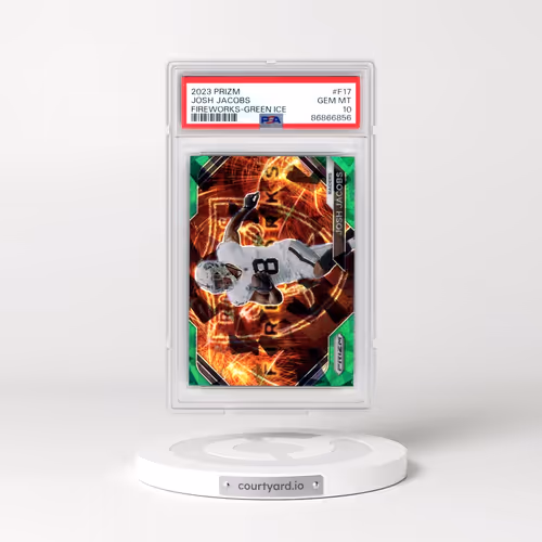 2023 Panini Prizm Fireworks #F17 Josh Jacobs - Green Ice (PSA 10 GEM MINT)