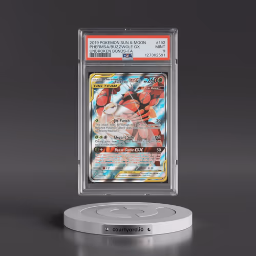 2019 Pokémon Sun & Moon Unbroken Bonds #192 Pheromosa & Buzzwole GX - Holo Full Art (PSA 9 MINT)