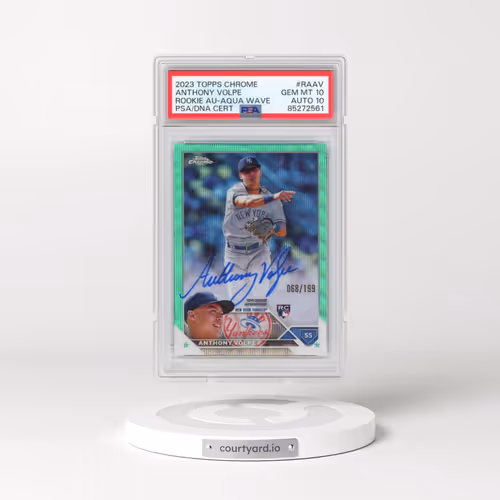 2023 Topps Chrome Rookie Autograph #RAAV Anthony Volpe - Aqua Wave Refractor (PSA 10 GEM MINT)