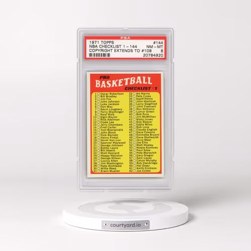 1971 Topps #144 NBA Checklist 1-144 - Copyright Extends to #108 (PSA 8 NM-MT)