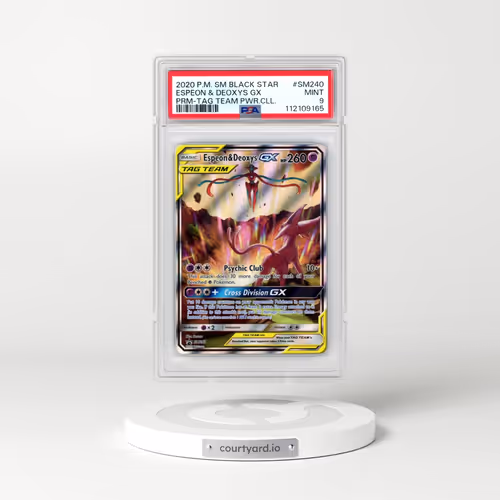 2020 Pokémon SM Black Star Promo #SM240 Espeon & Deoxys GX - Holo Tag Team Powers Collection (PSA 9