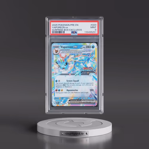 2025 Pokémon Pre EN-Prismatic Evolutions #023 Vaporeon EX - Holo Surprise Box Exclusive (PSA 9 MINT)