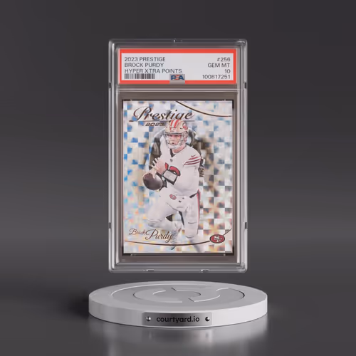 2023 Panini Prestige #256 Brock Purdy - Hyper Xtra Points (PSA 10 GEM MINT)