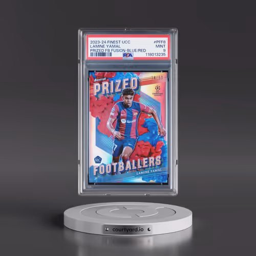 2023-24 Topps Finest UEFA Club Competitions Prized Footballers Fusion #PFF8 Lamine Yamal - Blue/Red