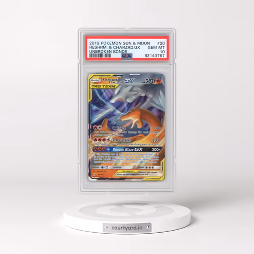 2019 Pokémon Sun & Moon Unbroken Bonds #20 Reshiram & Charizard GX - Holo (PSA 10 GEM MINT)