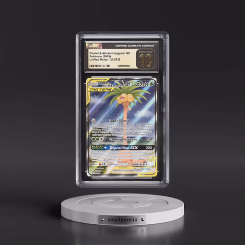 2019 Unified Minds #215/236 Rowlet & Alolan Exeggutor GX - Ultra Rare Holo (CGC 10 PRISTINE)