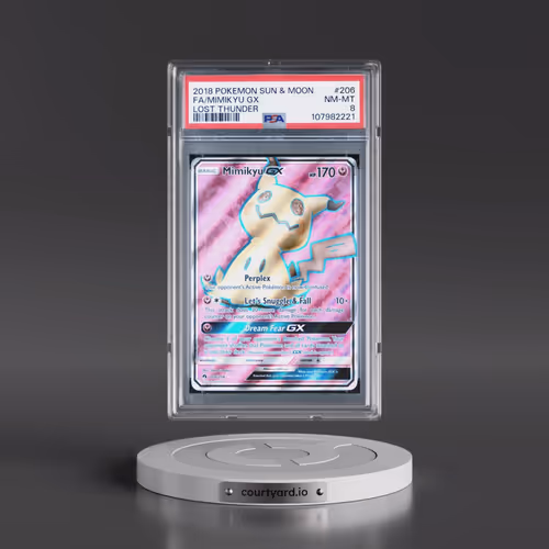 2018 Pokémon Sun & Moon Lost Thunder #206 Mimikyu GX - Holo Full Art (PSA 8 NM-MT)