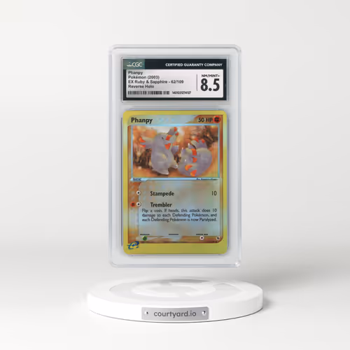 2003 EX Ruby & Sapphire (2003 Copyright, w/ "e" Symbol) #62/109 Phanpy - Reverse Holo (CGC 8.5 NM-MT+)