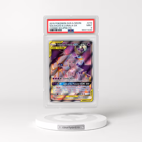 2019 Pokémon Sun & Moon Cosmic Eclipse #216 Solgaleo & Lunala GX - Holo Full Art (PSA 9 MINT)