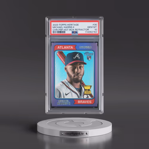 2023 Topps Heritage #30 Michael Harris II - Chrome-Purple Hot Box Refractor (PSA 10 GEM MINT)