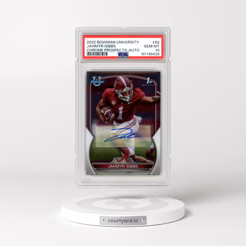 2022 Bowman University Chrome Prospects #82 Jahmyr Gibbs - Autograph (PSA 10 GEM MINT)