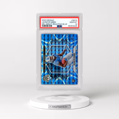2023 Panini Mosaic NFL Debut #ND10 Jahmyr Gibbs - Reactive Blue (PSA 10 GEM MINT)