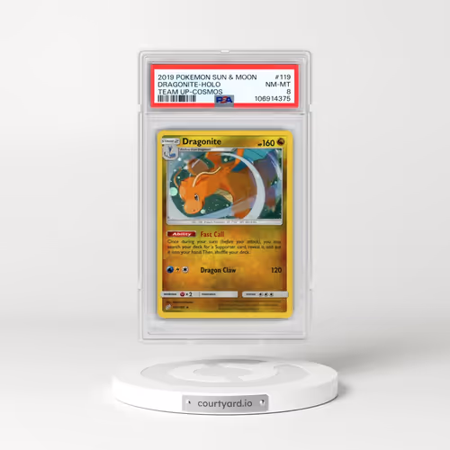 2019 Pokémon Sun & Moon Team Up #119 Dragonite - Holo Cosmos (PSA 8 NM-MT)