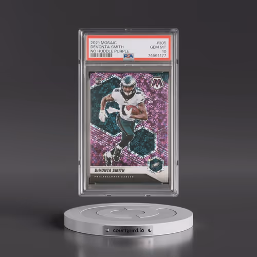 2021 Panini Mosaic #305 DeVonta Smith - No Huddle Purple (PSA 10 GEM MINT)