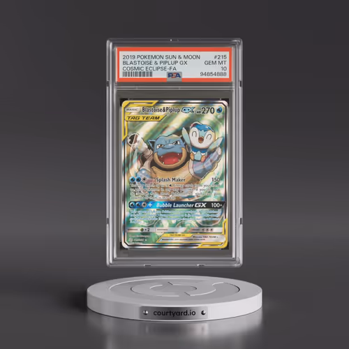 2019 Pokémon Sun & Moon Cosmic Eclipse #215 Blastoise & Piplup GX - Holo Full Art (PSA 10 GEM MINT)