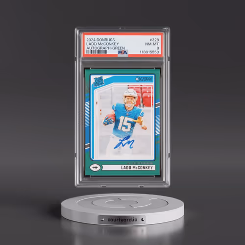 2024 Panini Donruss #328 Ladd McConkey - Autograph-Green (PSA 8 NM-MT)
