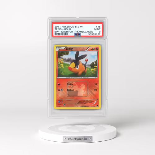 2011 Pokémon Black & White #15 Tepig - Holo Crosshatch-2011 Pokemon League (PSA 9 MINT)