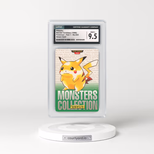 1996 Japanese Bandai Carddass #25 Pikachu - Full Art Holo Green Card (CGC 9.5 MINT+)