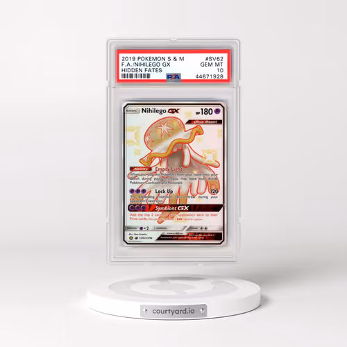 2019 Pokémon Sun & Moon Hidden Fates #SV62 Nihilego GX - Holo Full Art (PSA 10 GEM MINT)