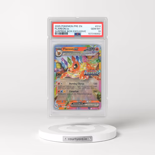 2025 Pokémon Pre EN-Prismatic Evolutions #014 Flareon EX - Holo Surprise Box Exclusive (PSA 10 GEM MINT)