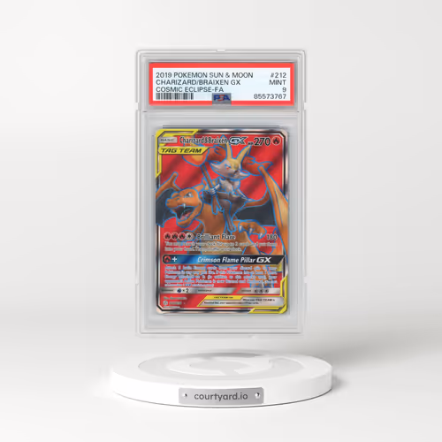 2019 Pokémon Sun & Moon Cosmic Eclipse #212 Charizard & Braixen GX - Holo Full Art (PSA 9 MINT)