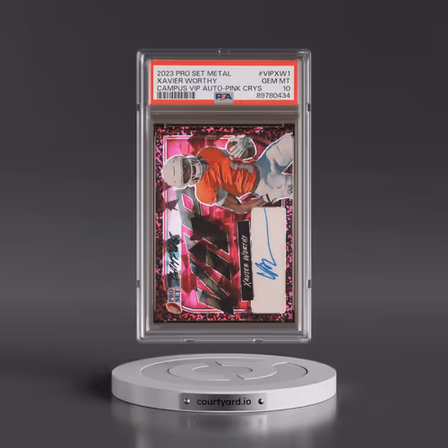 2023 Leaf Pro Set Metal Campus VIP Autographs #VIPXW1 Xavier Worthy - Pink Crystal (PSA 10 GEM MINT)