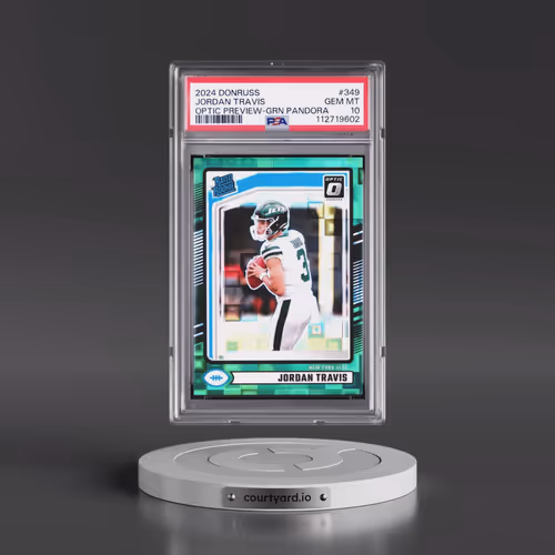 2024 Panini Donruss #349 Jordan Travis - Optic Preview-Green Pandora (PSA 10 GEM MINT)
