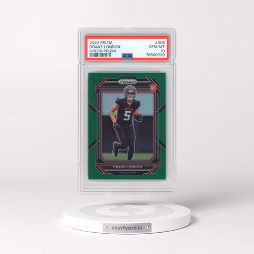 2022 Panini Prizm #308 Drake London - Green Prizm (PSA 10 GEM MINT)