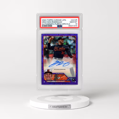 2023 Topps Chrome Update Autograph #ACGR Grayson Rodriguez - Purple Speckle Refractor (PSA 10 GEM MINT)