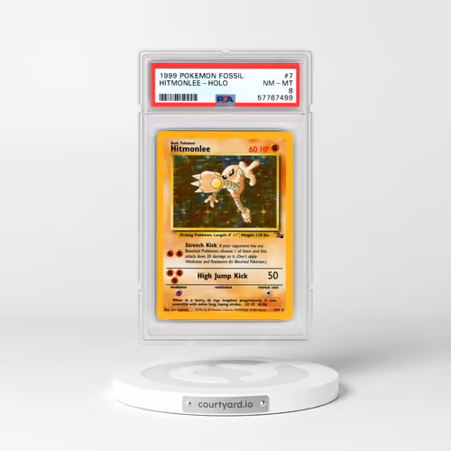 1999 Pokémon Fossil #7 Hitmonlee - Holo (PSA 8 NM-MT)