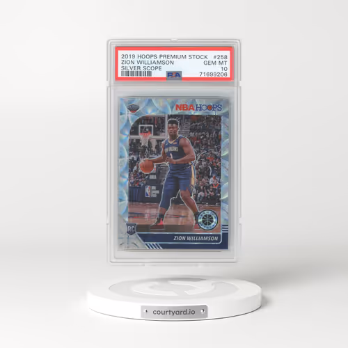 2019 Panini Hoops Premium Stock #258 Zion Williamson - Silver Scope (PSA 10 GEM MINT)