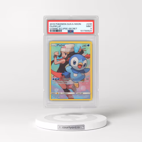 2019 Pokémon Sun & Moon Cosmic Eclipse #239 Piplup - Full Art Secret (PSA 9 MINT)